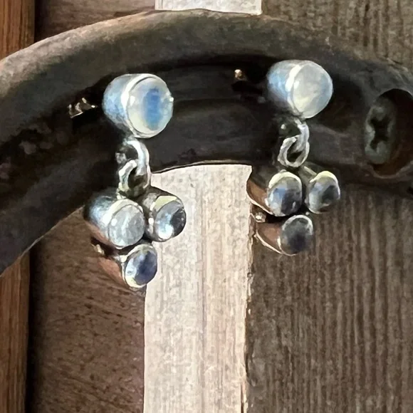 Sterling Silver Moonstone Gemstone Drop Earrings - Picture 2 of 5